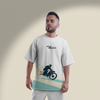 Men's Oversized White Bike Rider Graphic Printed T-Shirt