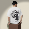 Men's Oversized White Ying Yang Graphic Printed T-Shirt
